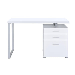 English Elm Writing Desk Chic White with 3 Drawers, Chrome Metal Frame, File Cabinet for Legal & Letter Storage perfect for Glam Home Office B016P162611