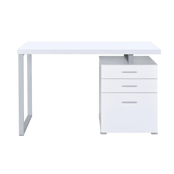 English Elm Writing Desk Chic White with 3 Drawers, Chrome Metal Frame, File Cabinet for Legal & Letter Storage perfect for Glam Home Office B016P162611