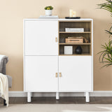 Hearth and Haven Hike Cabinet with 3 Open Storages, 3 Doors and Leather Handles, White W1781P148611