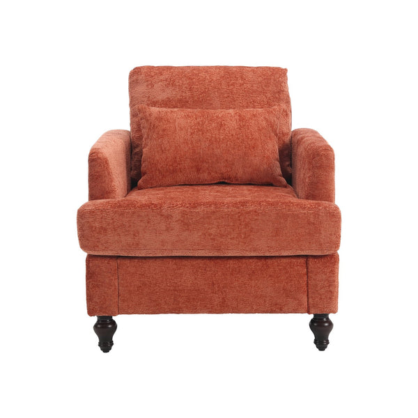 English Elm Wood Frame Armchair Tufted Chenille Lounge Chair with Ergonomic Back & Solid Wood Frame, Cozy Seat Dark Orange W395P151909