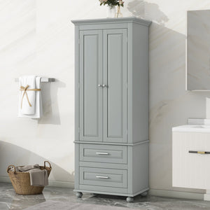 English Elm Tall Slim Storage Cabinet with Adjustable Shelves, 2 Drawers & Doors, Anti-Tip Design for Bathroom Grey WF299284AAE