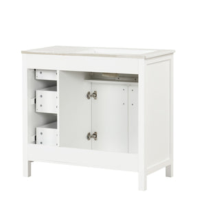 English Elm 36" Matte Freestanding Bathroom Vanity Solid Wood Cabinet Ceramic Sink Three Drawers White N725P364205K