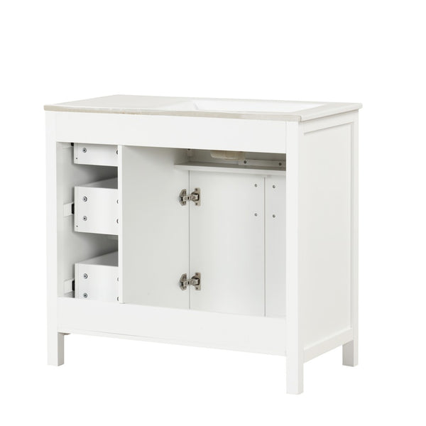 English Elm 36" Matte Freestanding Bathroom Vanity Solid Wood Cabinet Ceramic Sink Three Drawers White N725P364205K