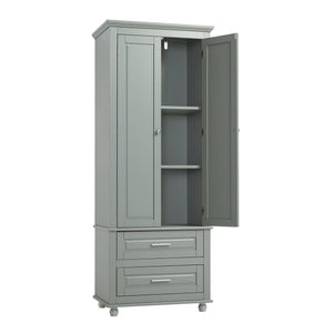 English Elm Tall Slim Storage Cabinet with Adjustable Shelves, 2 Drawers & Doors, Anti-Tip Design for Bathroom Grey WF299284AAE