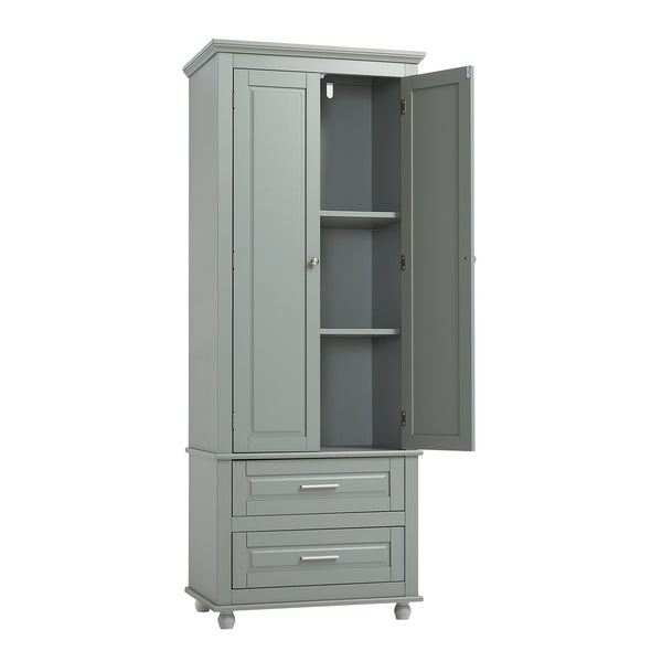 English Elm Tall Slim Storage Cabinet with Adjustable Shelves, 2 Drawers & Doors, Anti-Tip Design for Bathroom Grey WF299284AAE