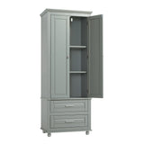 English Elm Tall Storage Cabinet With Two Drawers For Bathroom/Office, Grey