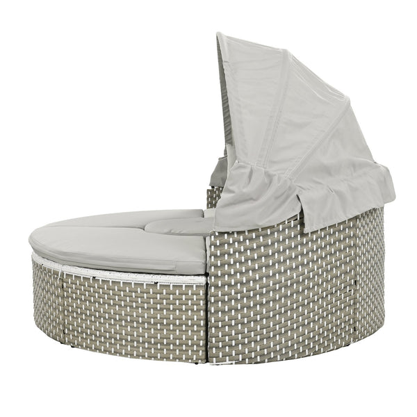 English Elm TOPMAX All-Weather Rattan Round Sectional Daybed with Retractable Canopy, Adjustable Table & Cushions Gray SP100023AAE