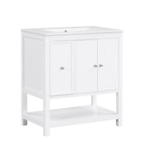 English Elm 30" Bathroom Vanity With Sink Top, Bathroom Vanity Cabinet With Two Doors and One Drawer, Mdf Boards, Solid Wood, One Package, White