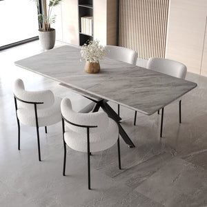 English Elm 62.4" Extendable Dining Table Set For 4-8 With Modern Grey Finish, Comfortable Chairs & Easy Clean Top W2189S00147