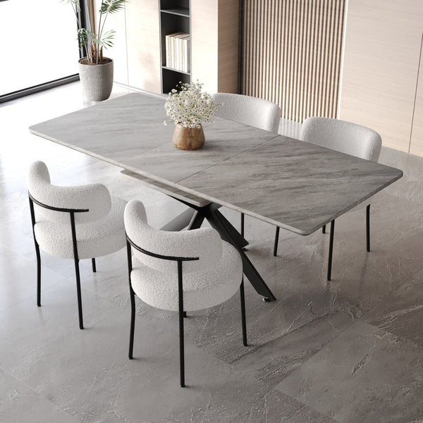English Elm 62.4" Extendable Dining Table Set For 4-8 With Modern Grey Finish, Comfortable Chairs & Easy Clean Top W2189S00147