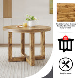 English Elm A Modern and Practical Circular Dining Table. Made Of Mdf Tabletop and Wooden Mdf Table Legs.A Set Of 4 Brown Cushioned Chairs In A Modern Medieval Style Restaurant. Ct-403 B0502A