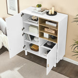 Hearth and Haven Hike Cabinet with 3 Open Storages, 3 Doors and Leather Handles, White W1781P148611