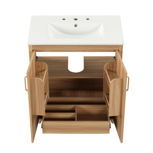 English Elm 30" Modern Bathroom Vanity with Ceramic Sink, Solid Wood & MDF Storage Cabinet with Drawer and Doors WF319484AAG