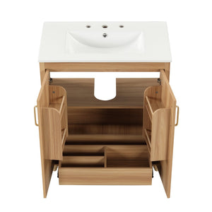 English Elm 30" Freestanding Bathroom Vanity Natural Wood Mdf Cabinet Ceramic Sink Combo N725P366464N