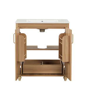 English Elm 30" Modern Bathroom Vanity with Ceramic Sink, Solid Wood & MDF Storage Cabinet with Drawer and Doors WF319484AAG