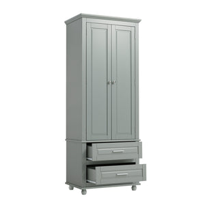 English Elm Tall Slim Storage Cabinet with Adjustable Shelves, 2 Drawers & Doors, Anti-Tip Design for Bathroom Grey WF299284AAE