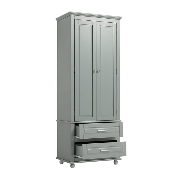 English Elm Tall Slim Storage Cabinet with Adjustable Shelves, 2 Drawers & Doors, Anti-Tip Design for Bathroom Grey WF299284AAE
