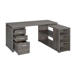 English Elm L-Shape Executive Workstation Desk With File Drawer, Open Shelves, Weathered Gray Finish, Durable Surface B016P163558