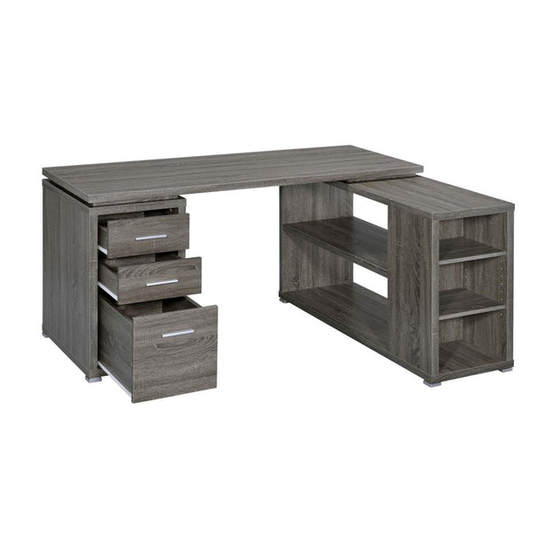 English Elm L-Shape Executive Workstation Desk With File Drawer, Open Shelves, Weathered Gray Finish, Durable Surface B016P163558