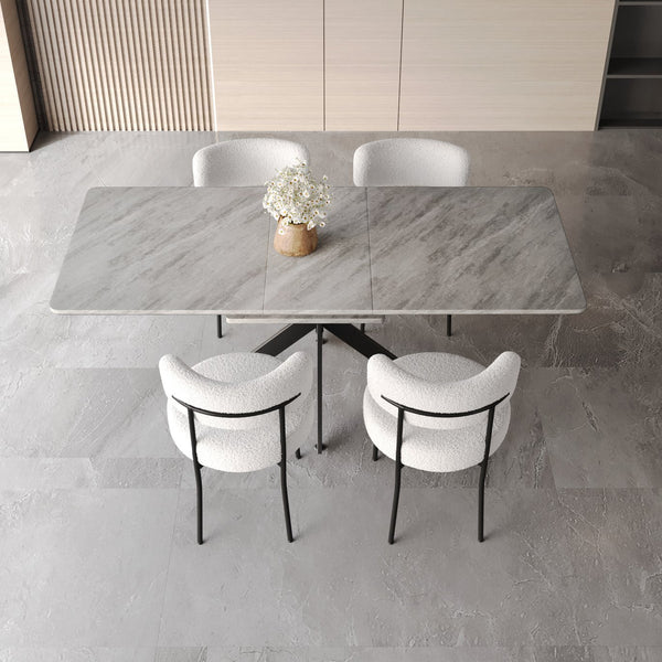 English Elm 62.4" Extendable Dining Table Set For 4-8 With Modern Grey Finish, Comfortable Chairs & Easy Clean Top W2189S00147
