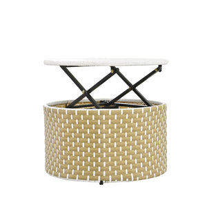 English Elm TOPMAX All-Weather Rattan Round Sectional Daybed with Retractable Canopy, Adjustable Table & Cushions Beige SP100023AAA