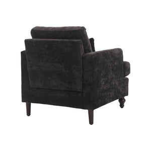 English Elm Wood Wood Frame Armchair with Black Chenille Upholstery, Tufted Mid-Century Lounge Chair, Cozy Reading Seat W395P151910
