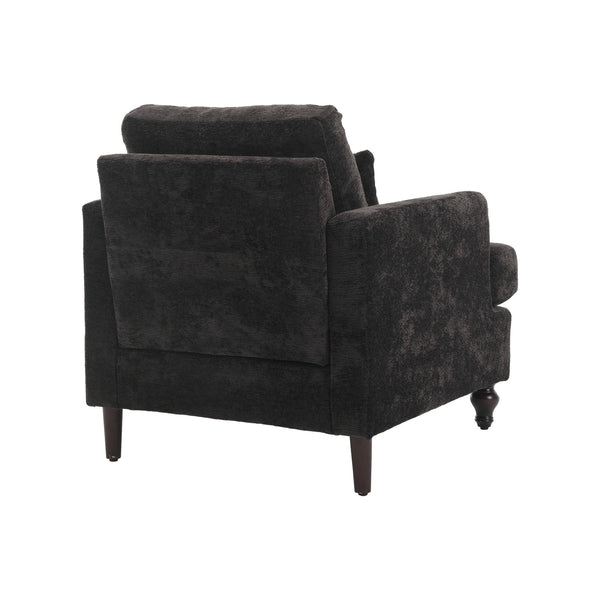 English Elm Wood Wood Frame Armchair with Black Chenille Upholstery, Tufted Mid-Century Lounge Chair, Cozy Reading Seat W395P151910