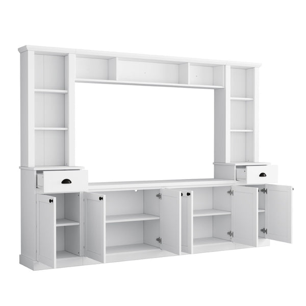 English Elm Minimalist Modular Wall Unit Four Piece Entertainment System Fits Tvs up to 75 Inches White SD000031AAK