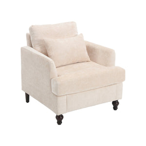 English Elm Wood Frame Armchair Ergonomic Tufted Chenille Lounge Chair with Studded Trim and Solid Wood Frame Beige W395P151902