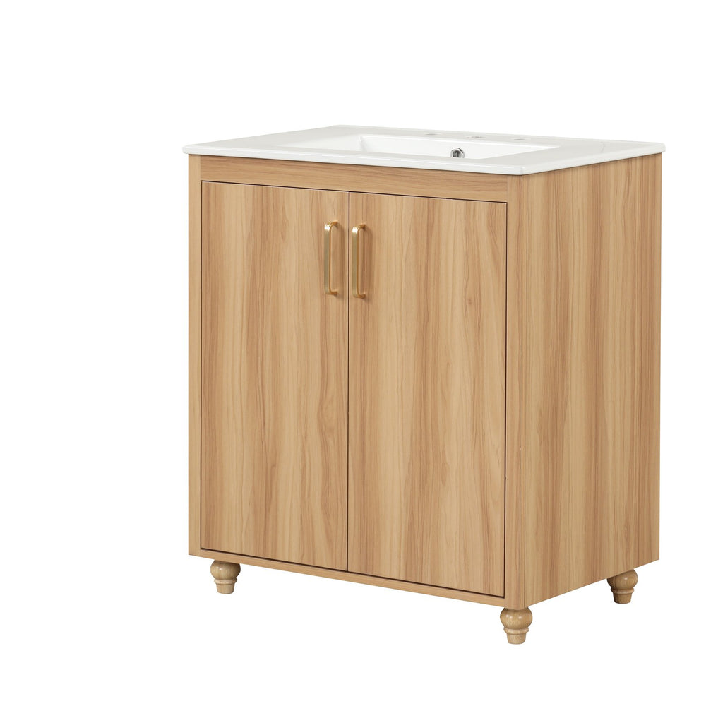 English Elm 30" Modern Bathroom Vanity with Ceramic Sink, Solid Wood & MDF Storage Cabinet with Drawer and Doors WF319484AAG