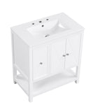 English Elm 30" Bathroom Vanity With Sink Top, Bathroom Vanity Cabinet With Two Doors and One Drawer, Mdf Boards, Solid Wood, One Package, White