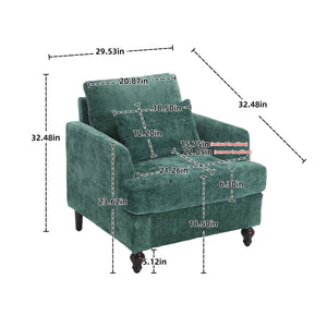 English Elm Wood Frame Armchair Tufted Chenille Lounge Chair with Ergonomic Back & Solid Wood Frame, Cozy Seat Emerald W395P151904