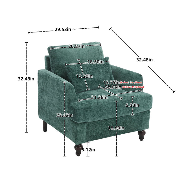 English Elm Wood Frame Armchair Ergonomic Tufted Chenille Lounge Chair with Studded Trim and Solid Wood Frame Emerald W395P151904