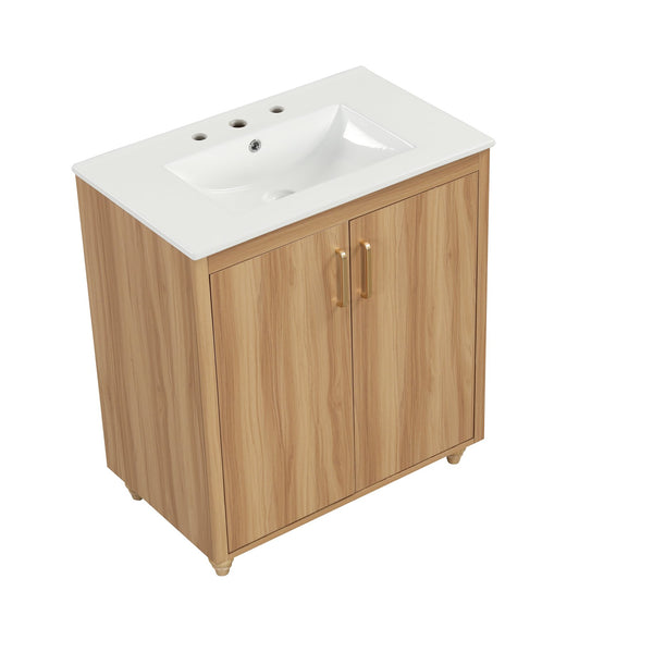 English Elm 30" Modern Bathroom Vanity with Ceramic Sink, Solid Wood & MDF Storage Cabinet with Drawer and Doors WF319484AAG