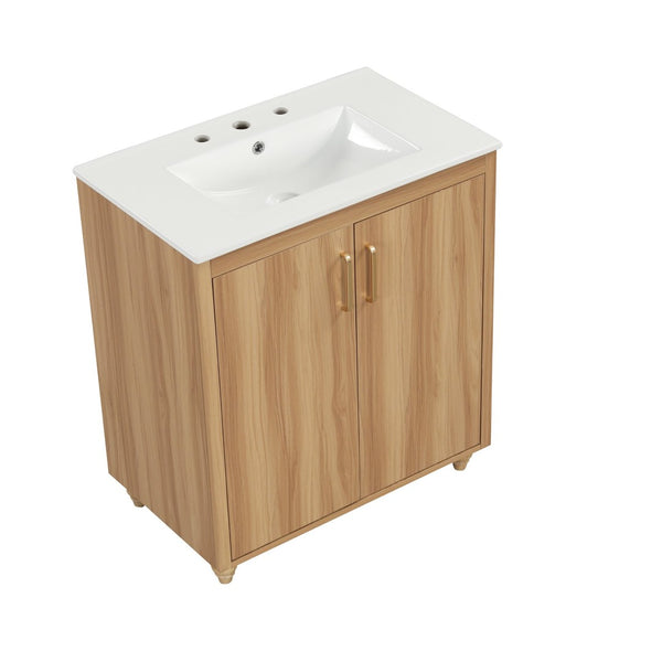English Elm 30" Freestanding Bathroom Vanity Natural Wood Mdf Cabinet Ceramic Sink Combo N725P366464N