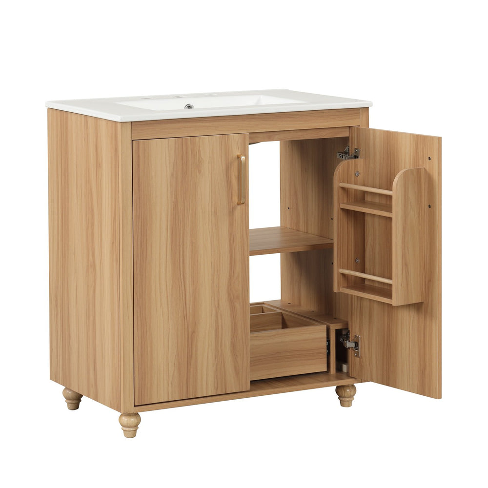 English Elm 30" Modern Bathroom Vanity with Ceramic Sink, Solid Wood & MDF Storage Cabinet with Drawer and Doors WF319484AAG