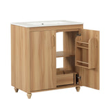 English Elm 30" Bathroom Vanity With Sink Combo, Multi-Functional Bathroom Cabinet With Doors and Drawer, Mdf Board, Natural