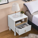 Hearth and Haven Hike Nightstand with Open Storage, Drawer and Leather Handle, White W1781P148617