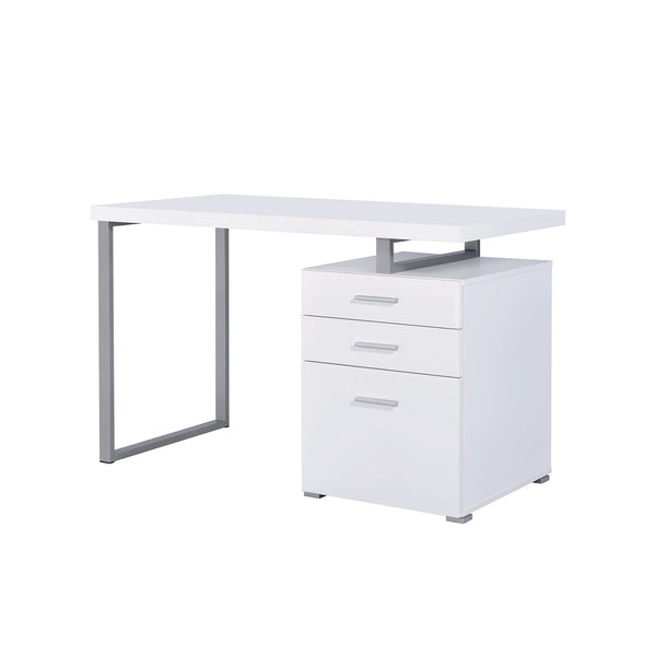 English Elm Writing Desk Chic White with 3 Drawers, Chrome Metal Frame, File Cabinet for Legal & Letter Storage perfect for Glam Home Office B016P162611