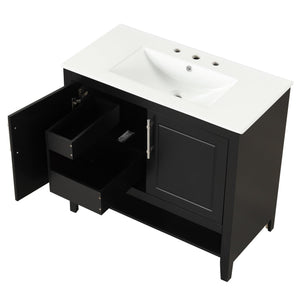 English Elm 36" Modern Black Bathroom Vanity with Ceramic Sink, Solid Wood & MDF, 2 Doors 2 Drawers Shelf WF319758AAB