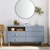 Hearth and Haven Hike Dresser with Open Storage, 5 Drawers and Leather Handles, Blue W1781P148615