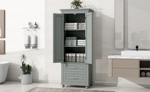 English Elm Tall Slim Storage Cabinet with Adjustable Shelves, 2 Drawers & Doors, Anti-Tip Design for Bathroom Grey WF299284AAE