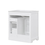 English Elm 30" Bathroom Vanity With Sink Top, Bathroom Vanity Cabinet With Door and Two Drawers, Mdf Boards, Solid Wood, One Package, White