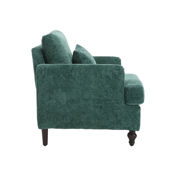 English Elm Wood Frame Armchair Tufted Chenille Lounge Chair with Ergonomic Back & Solid Wood Frame, Cozy Seat Emerald W395P151904