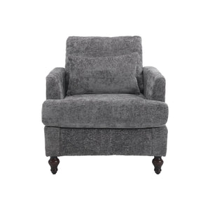 English Elm Wood Frame Armchair Tufted Chenille Lounge Chair with Ergonomic Back & Solid Wood Frame, Cozy Seat Gray W395P151908