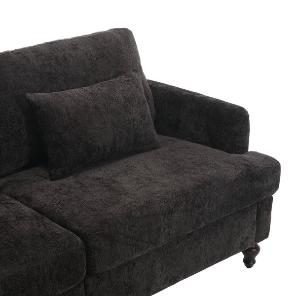 English Elm Mid Century Modern chenille loveseat with solid wood frame, detachable cushions, breathable fabric couch Black W395P151900