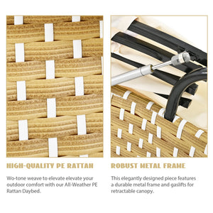 English Elm TOPMAX All-Weather Rattan Round Sectional Daybed with Retractable Canopy, Adjustable Table & Cushions Beige SP100023AAA