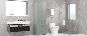 English Elm Tall Tall Storage Cabinet with Three Drawers and Doors for Bathroom or Office, Slim MDF Organizer Grey WF299282AAE