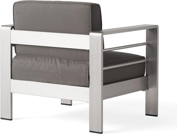 English Elm Christopher Knight Home® - CAPE Coral MP2 Club Chair Grey+Silver — Weatherproof Aluminum Frame, 6" Foam Cushions, 400lb Capacity N775P361604S