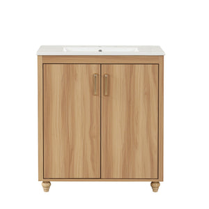 English Elm 30" Modern Bathroom Vanity with Ceramic Sink, Solid Wood & MDF Storage Cabinet with Drawer and Doors WF319484AAG